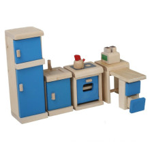 Wooden Mini Möbel Spielzeug Blue Kitchen Pretend Spiel Toy YT1113